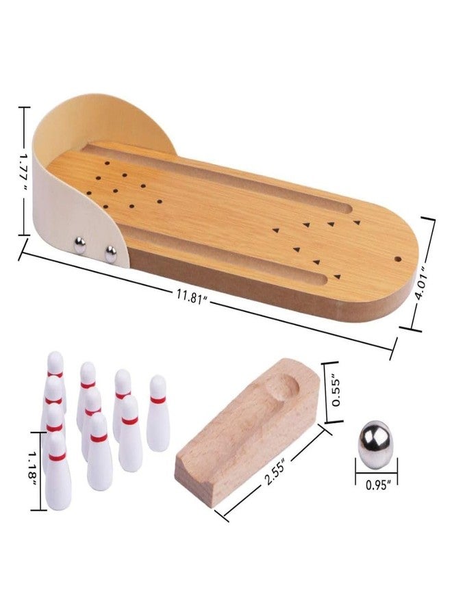 Little Mind Wooden Mini Bowling Game for Kids & Family - Tabletop Skittle Bowling Set with Steel Ball, Classic Indoor Wooden Game Toy, Improves Hand Eye Coordination, Focus & Fun Play for Children 3+ - Image 2